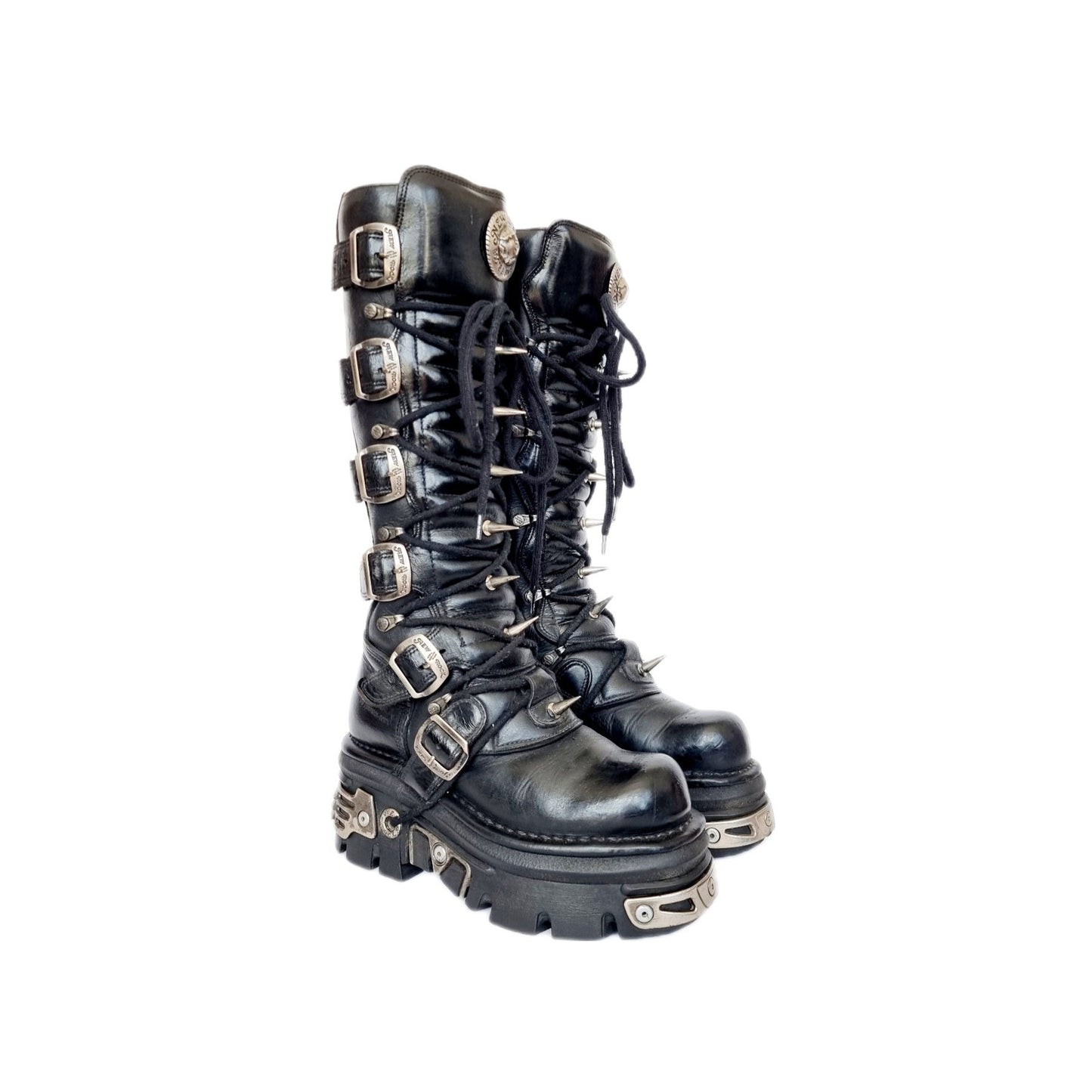 EU 36 / UK 3 Spiked Knee High Black Leather New Rock Boots