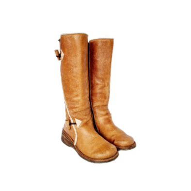 RARE Tan Vintage 90s / Y2K Mid Calf Yeti Fur Trim Leather Boots by the famous 90s brand DESTROY. Very Bratz Cottagecore Style. Golden brown featuring Paddington Bear style buckles, with a slightly distressed style to the leather as is common with Destroy. These however have some fabulous fur trim and Sherpa lining inside, and cute wooden wedges. They fasten with a zip, and have a chunky wedge heel.