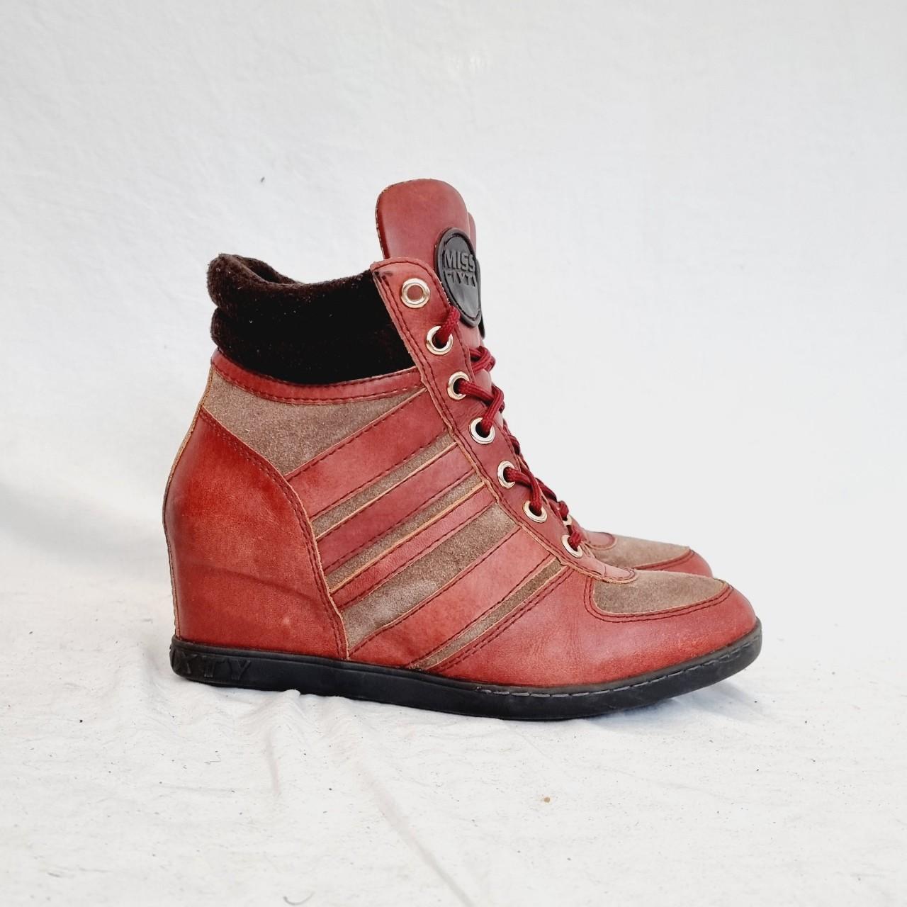 EU 41 / UK 7.5 Miss Sixty burgundy red and brown wedge trainers