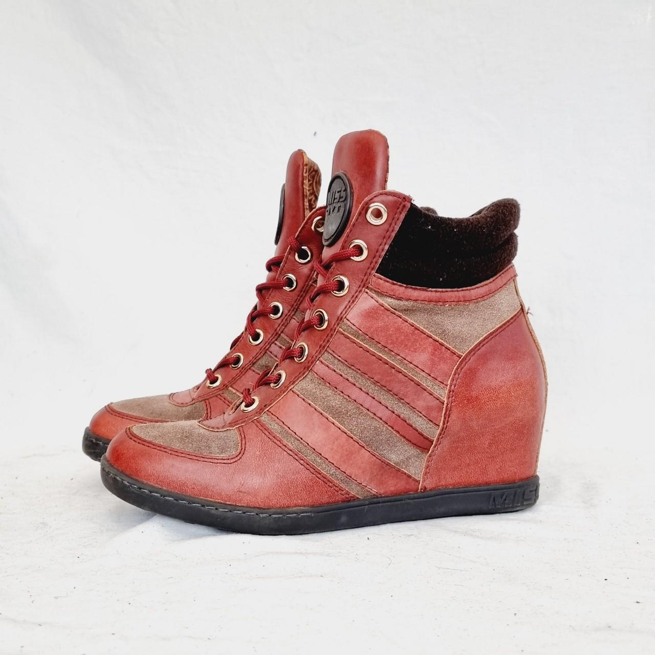 EU 41 / UK 7.5 Miss Sixty burgundy red and brown wedge trainers