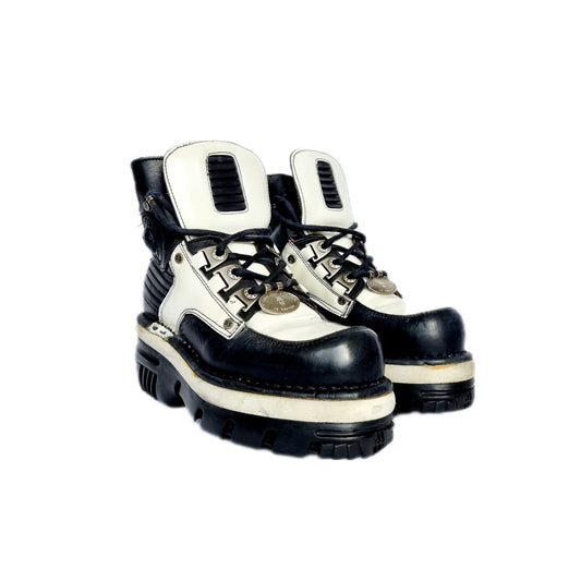 EU 36 / UK 3 Black and White Ankle New Rock Boots