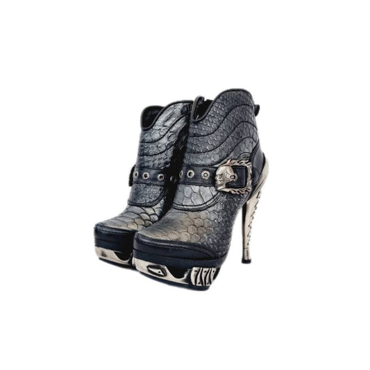 EU 36 / UK 3 Dragon Scale Leather Skull Feature Dieselpunk Stiletto Heeled New Rock Boots