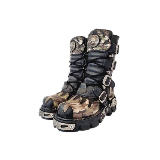 EU 36 / UK Black Leather Camo Flame Detail New Rock Boots